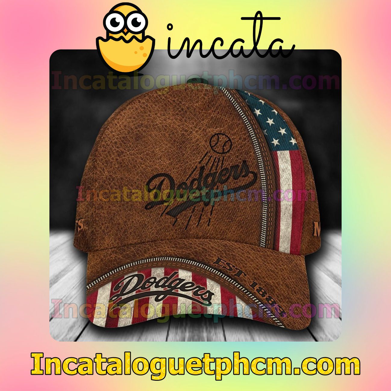 Los Angeles Dodgers Leather Zipper Print MLB Customized Hat Caps