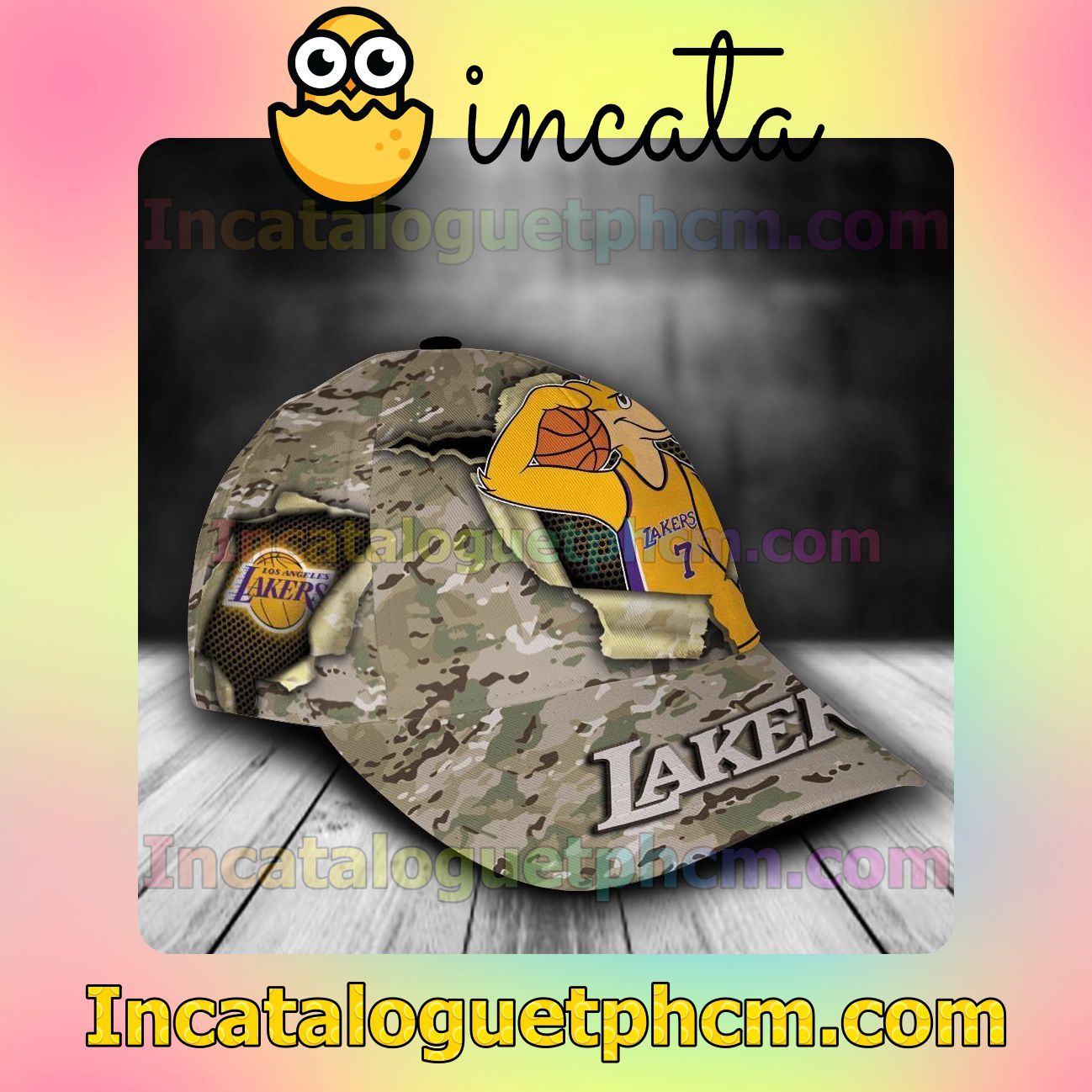 Free Ship Los Angeles Lakers Camo Mascot NBA Customized Hat Caps
