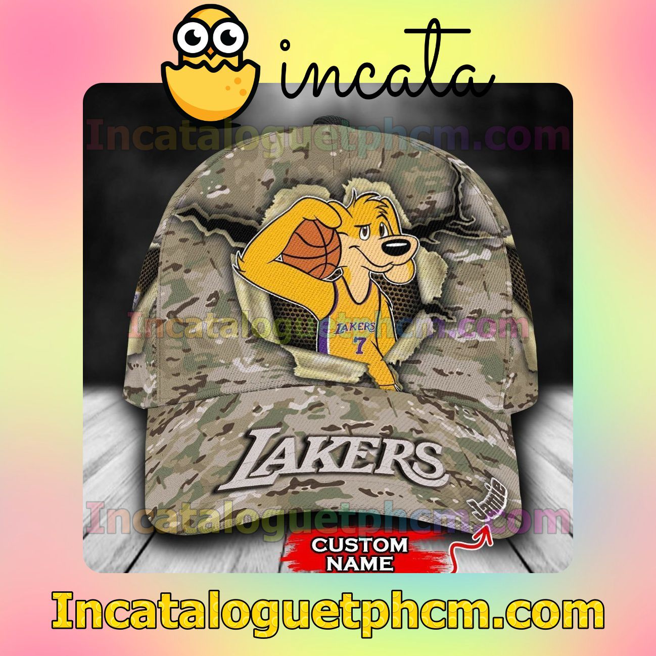 Fantastic Los Angeles Lakers Camo Mascot NBA Customized Hat Caps