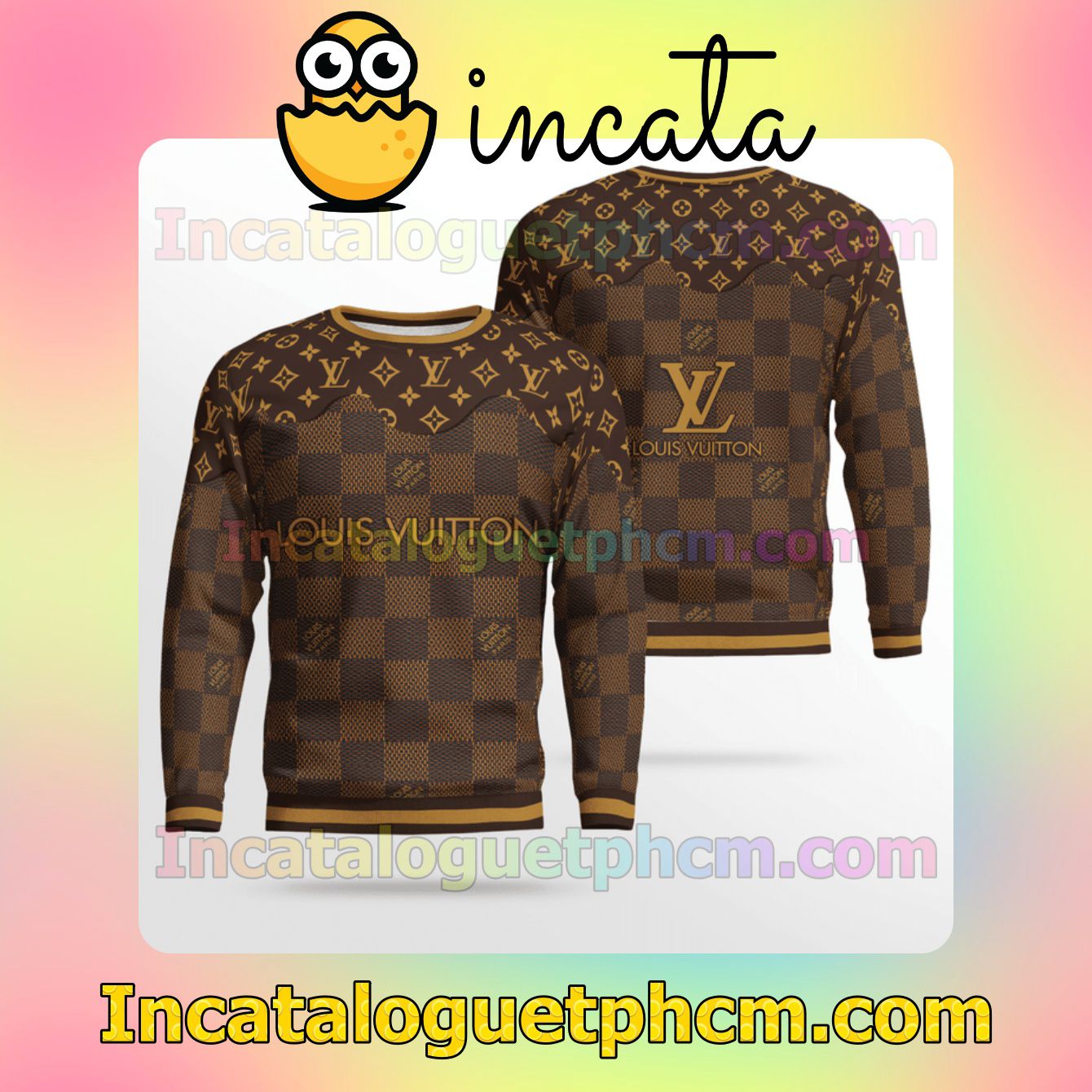 Louis Vuitton Dark Brown Monogram And Checkerboard Wool Sweater Sweatshirt Gift For Mom