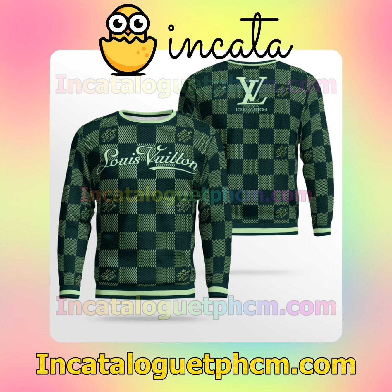 Louis Vuitton Green Checkerboard Wool Sweater Sweatshirt Gift For Mom