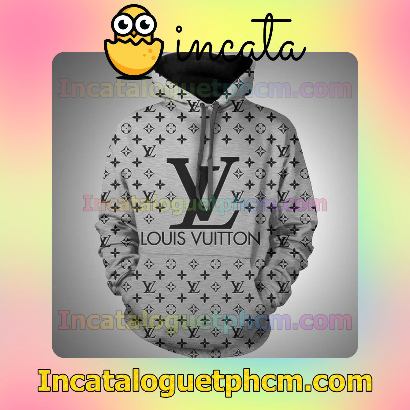 Louis Vuitton Grey Monogram With Big Logo Center Nike Zip Up Hoodie