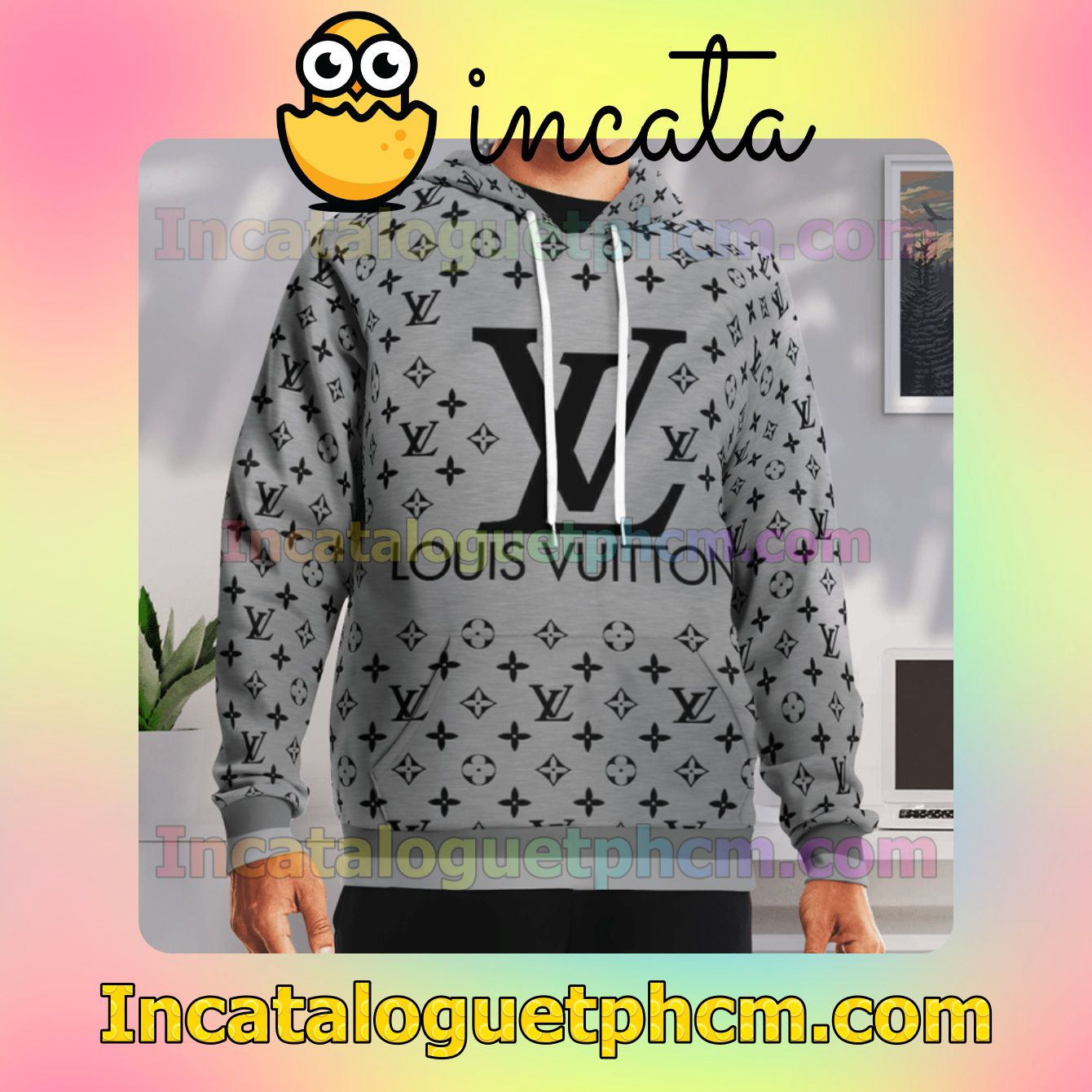 Limited Edition Louis Vuitton Monogram With Big Logo Center Grey Nike Zip Up Hoodie
