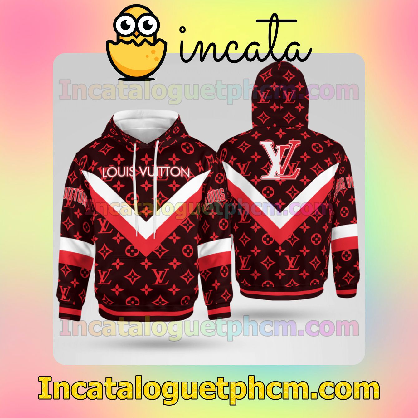 Louis Vuitton Red Logo Monogram With White And Red Stripes Nike Zip Up Hoodie