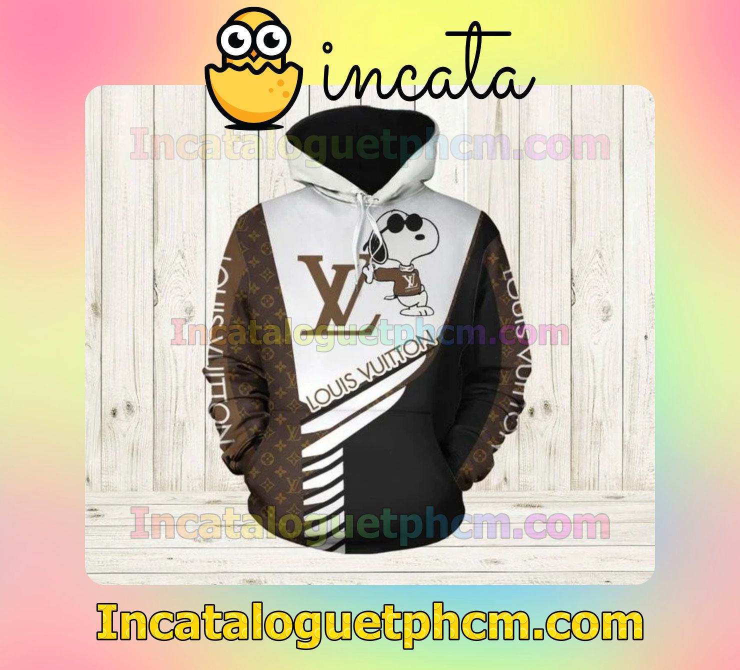 Louis Vuitton Snoopy Mix Color Brown White And Black Nike Zip Up Hoodie