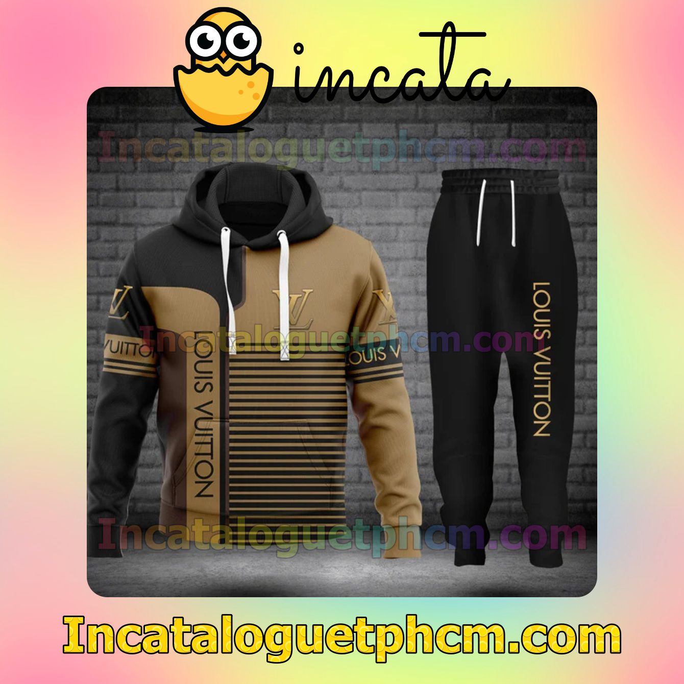 Near me Louis Vuitton Stripes Mix Brown And Black Zipper Hooded Sweatshirt And Pants