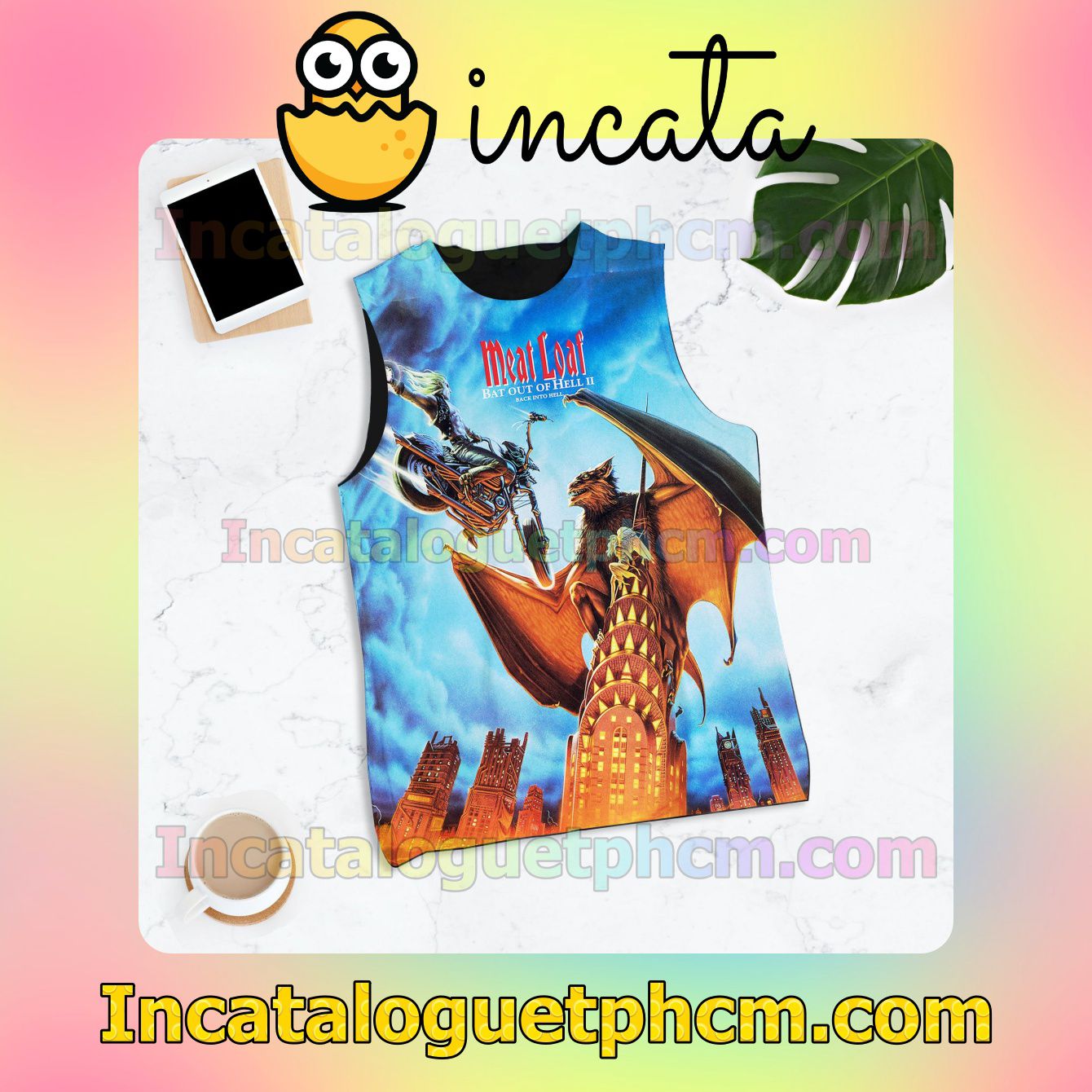 Meat Loaf Bat Out Of Hell II Back Into Hell Album Cover Sleeveless Racer Back Tank Tops