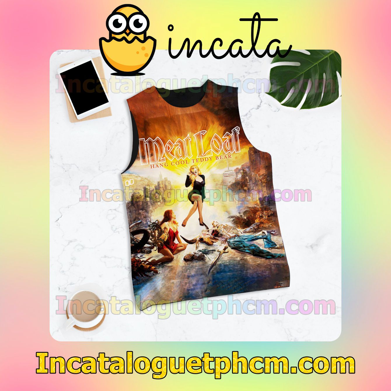 Meat Loaf Hang Cool Teddy Bear Album Cover Sleeveless Racer Back Tank Tops