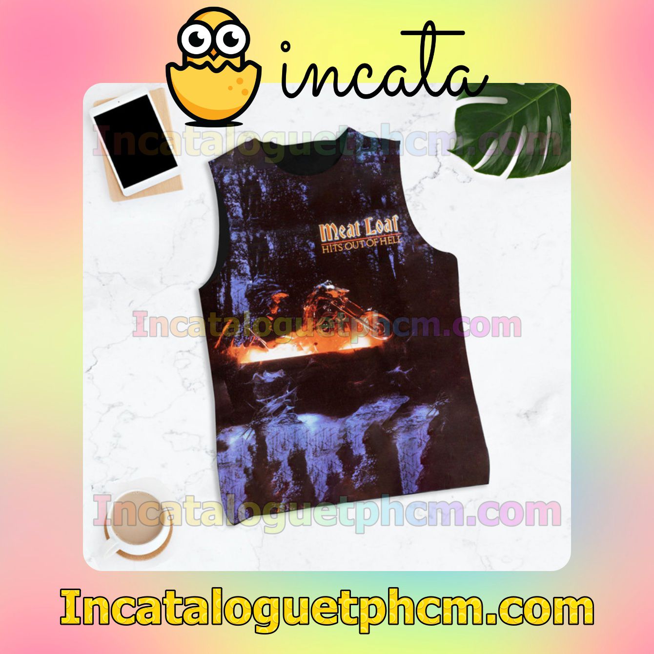 Meat Loaf Hits Out Of Hell Album Cover Sleeveless Racer Back Tank Tops