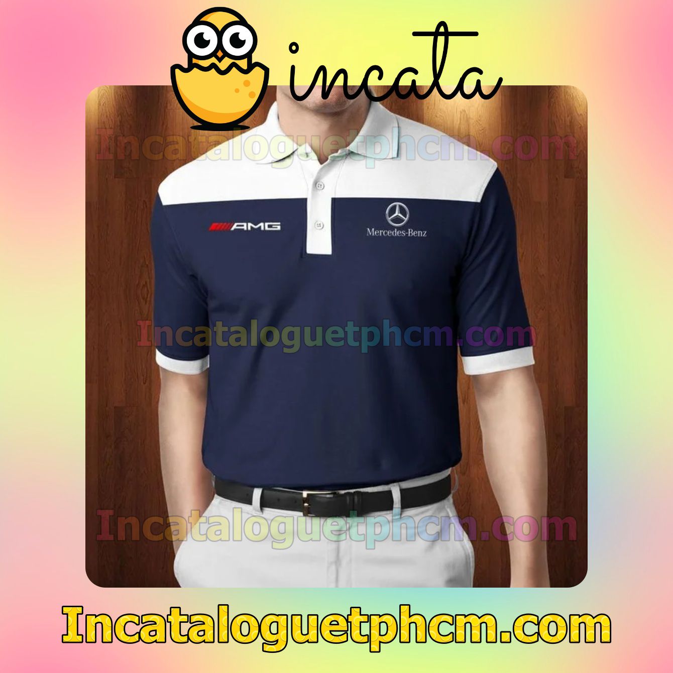 Mercedes Benz Amg Navy And White Polo Gift For Men Dad