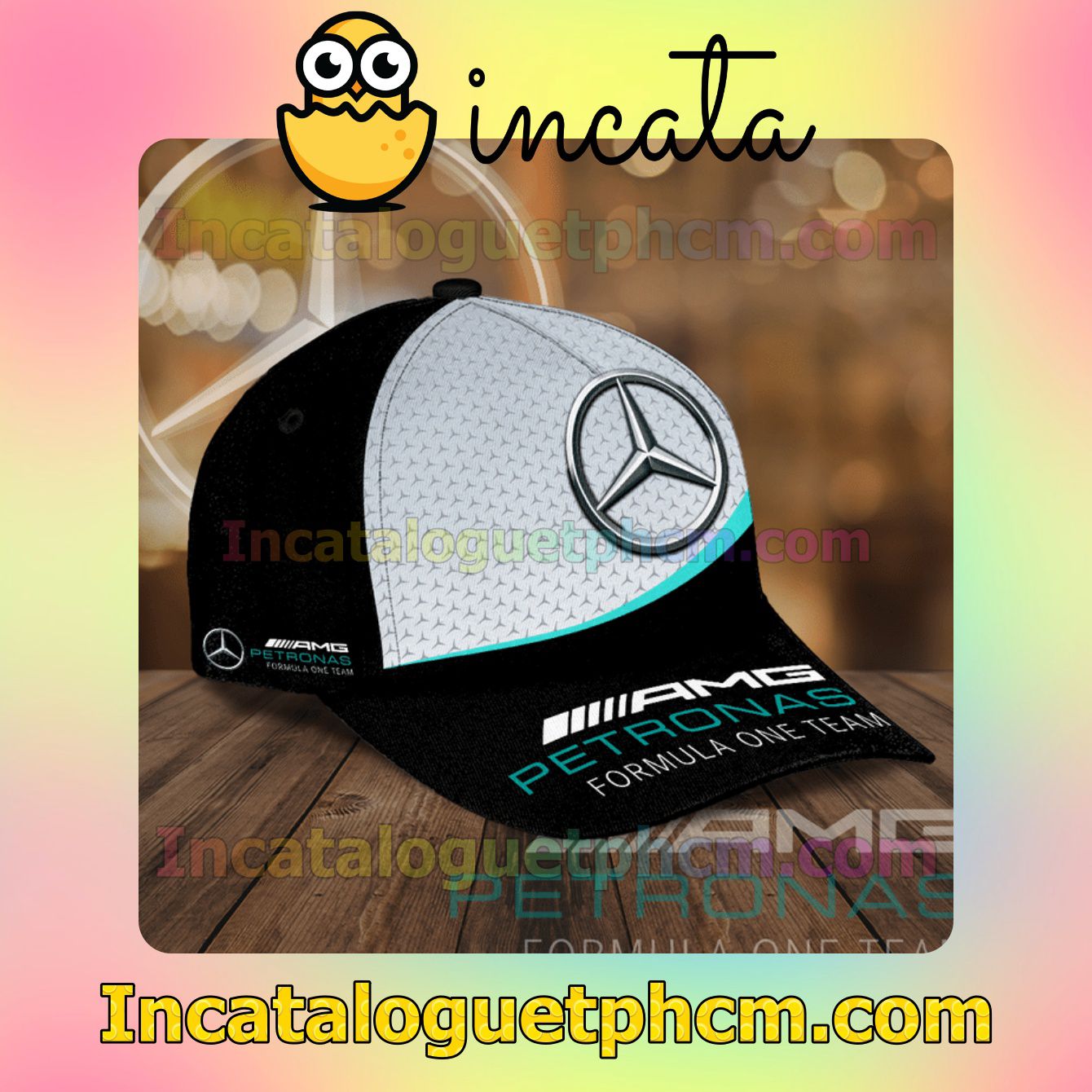 Gorgeous Mercedes Logo Printed Amg Petronas Formula One Team Black And Grey Classic Hat Caps Gift For Men