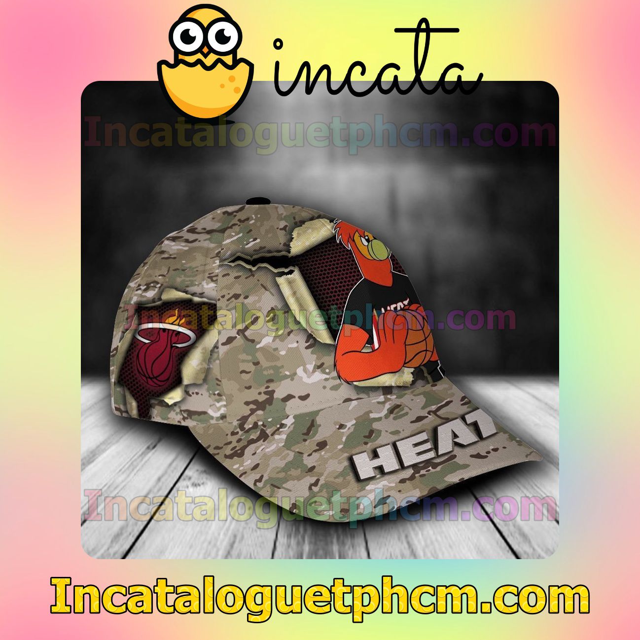Vibrant Miami Heat Camo Mascot NBA Customized Hat Caps