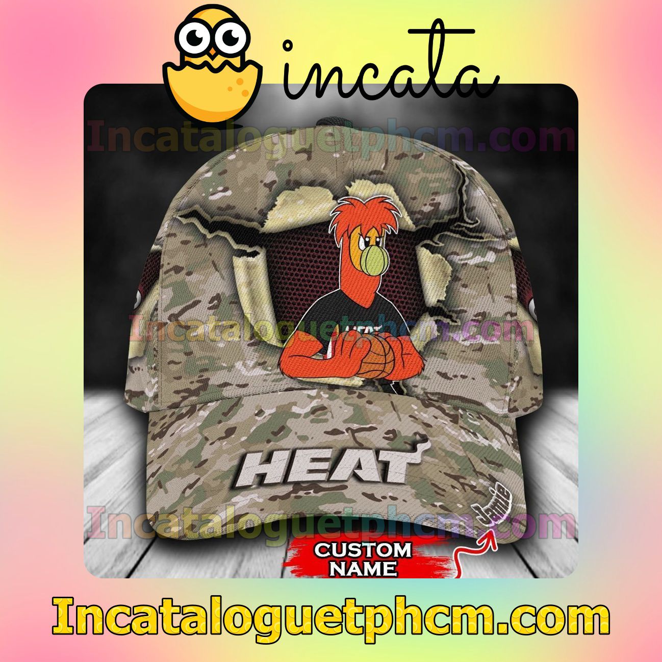 Miami Heat Camo Mascot NBA Customized Hat Caps