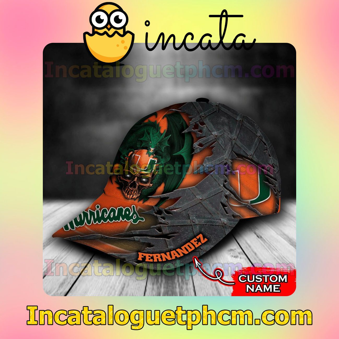 Best Gift Miami Hurricanes Dragon NCAA Customized Hat Caps
