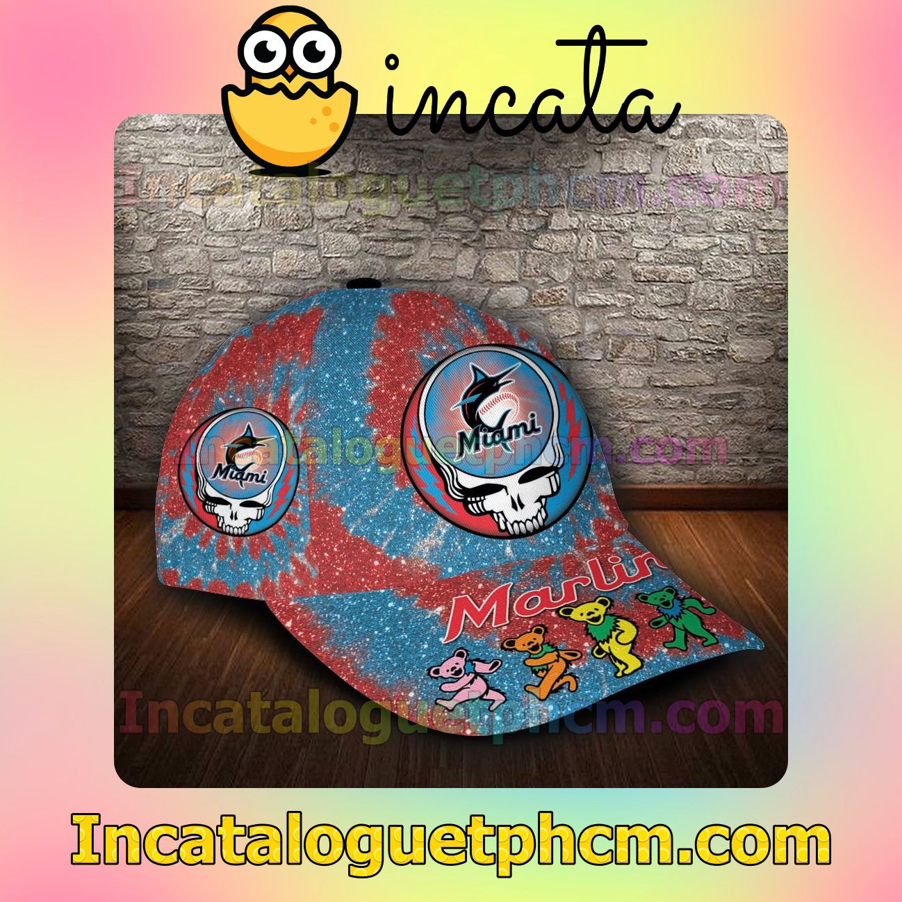 Near me Miami Marlins & Grateful Dead Band MLB Customized Hat Caps