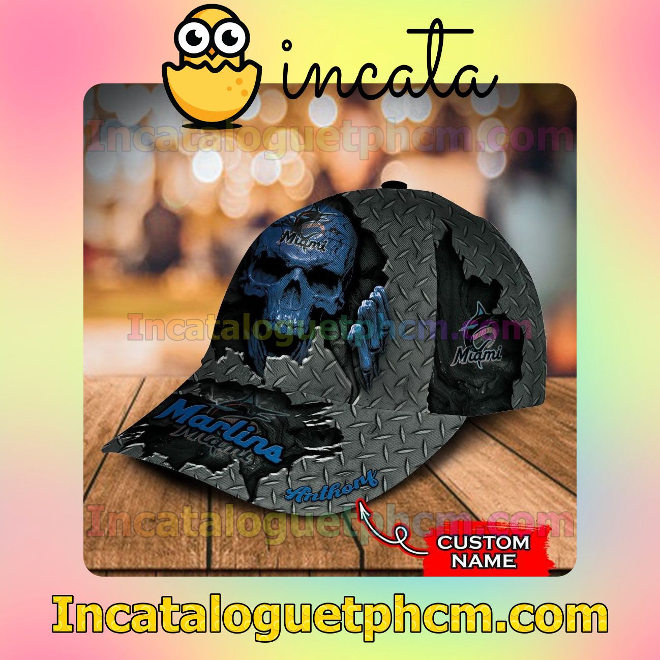Adorable Miami Marlins Skull MLB Customized Hat Caps