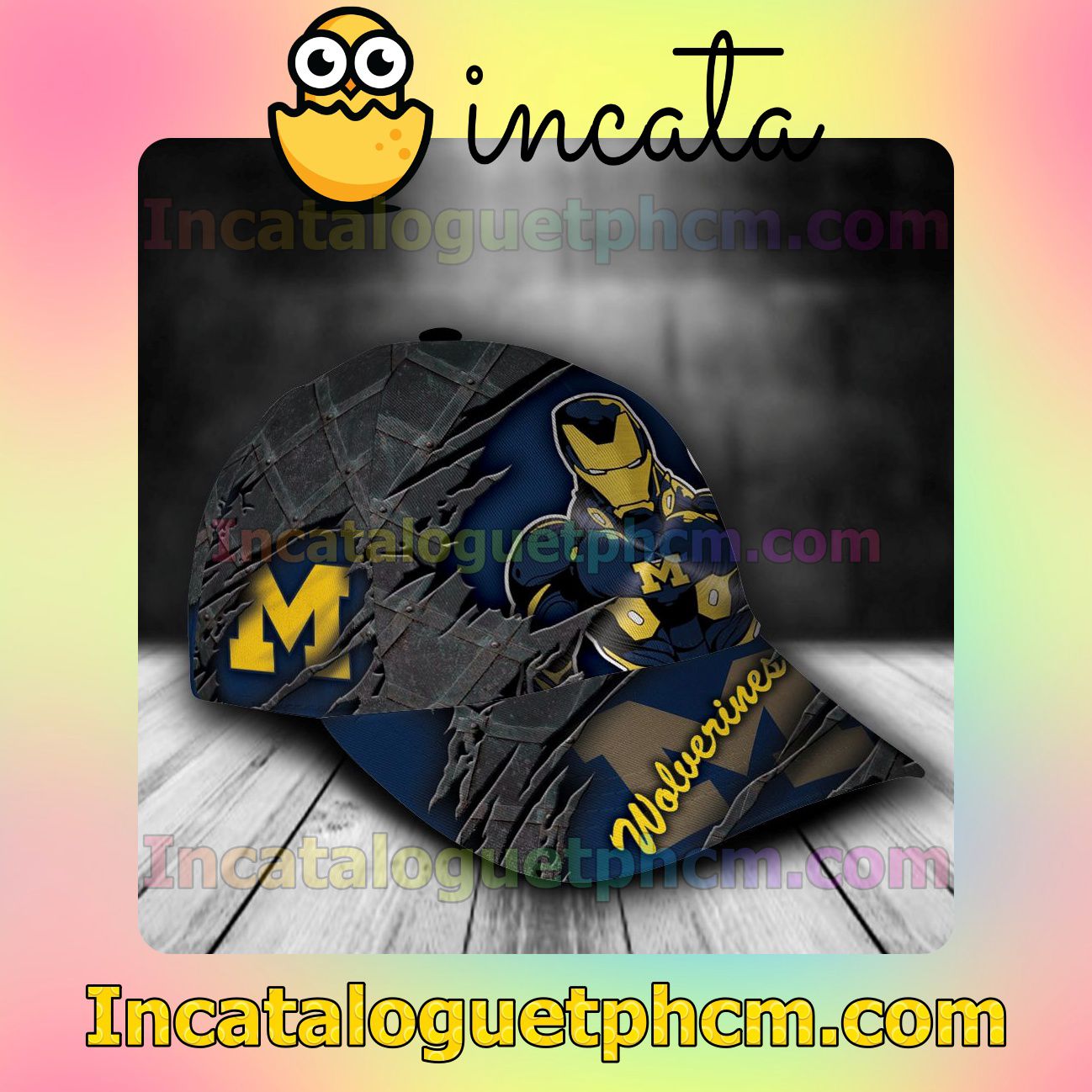 Discount Michigan Wolverines Iron Man NCAA Customized Hat Caps
