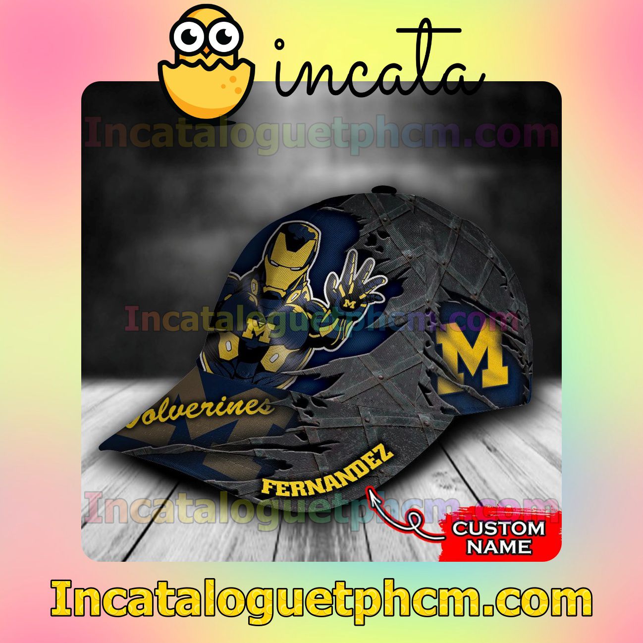 Funny Tee Michigan Wolverines Iron Man NCAA Customized Hat Caps