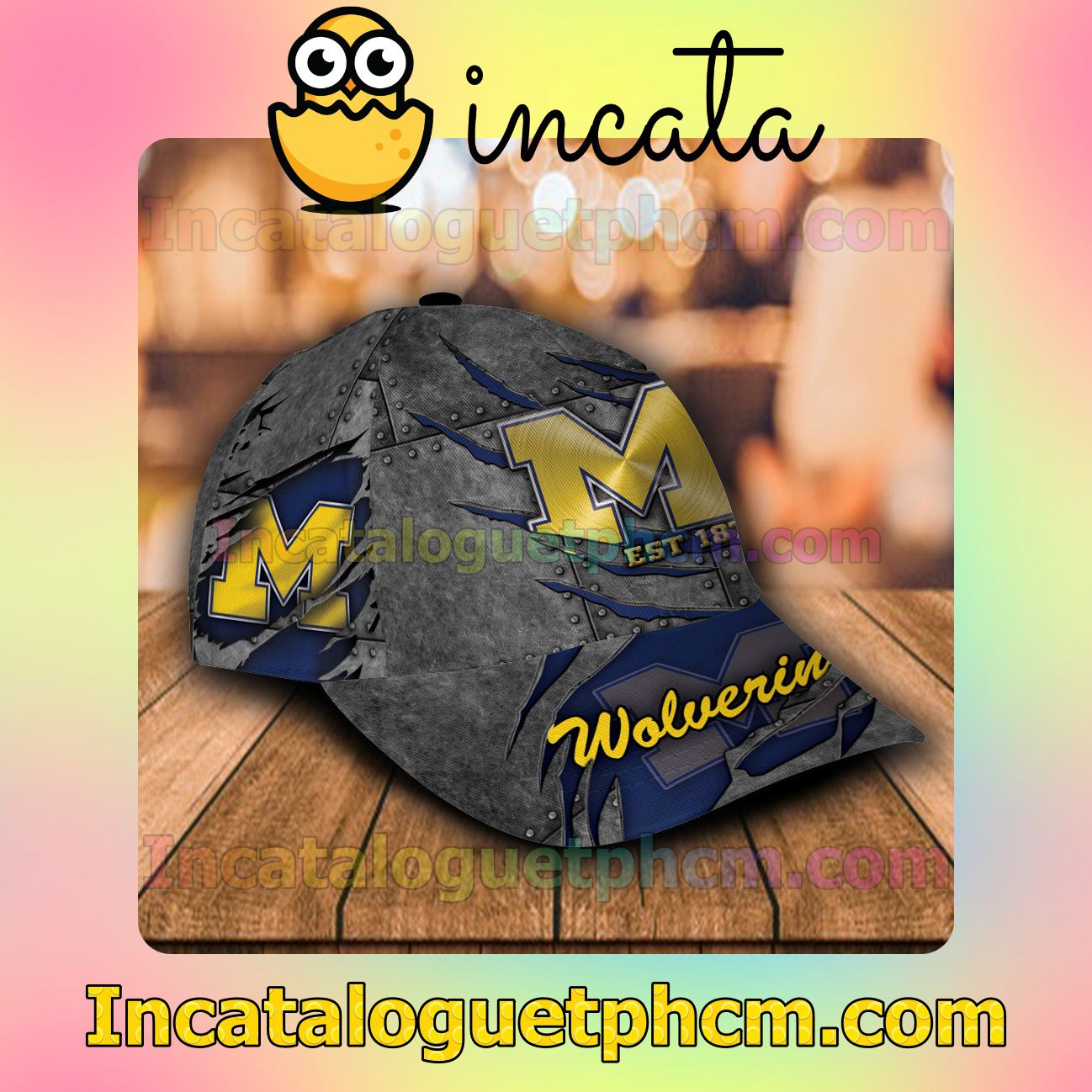 Us Store Michigan Wolverines Leather Zipper Print Customized Hat Caps