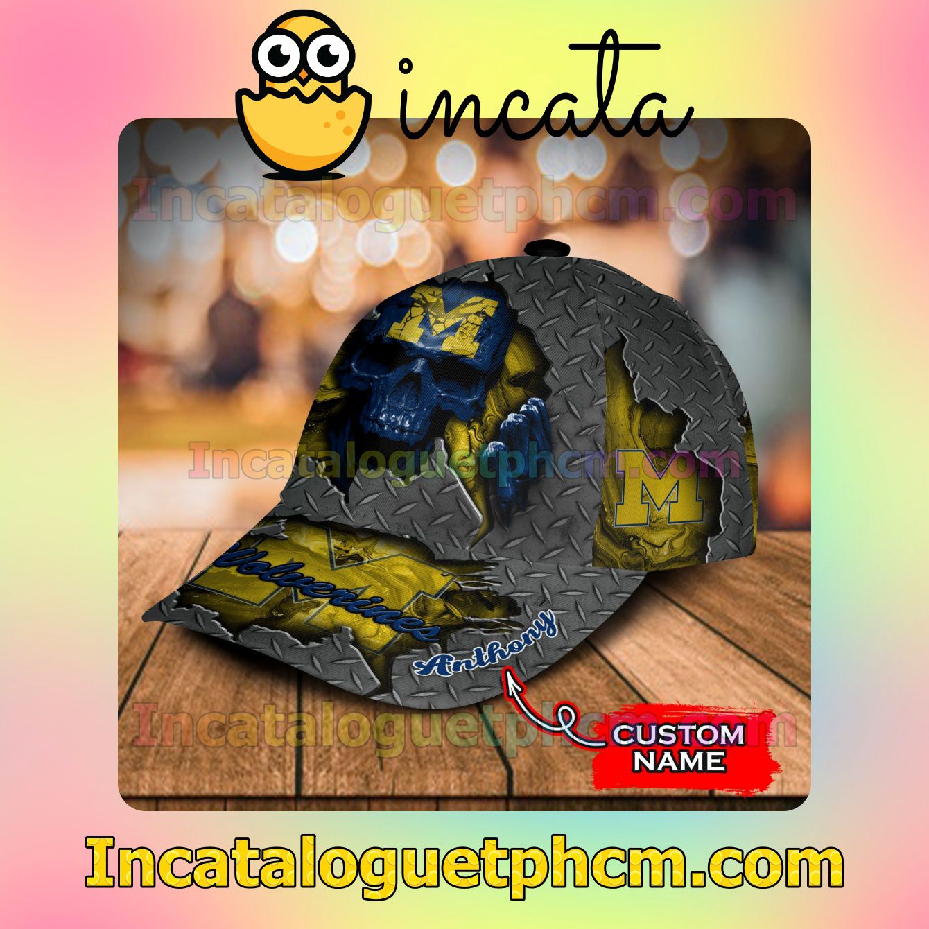 Present Michigan Wolverines SKULL NCAA Customized Hat Caps