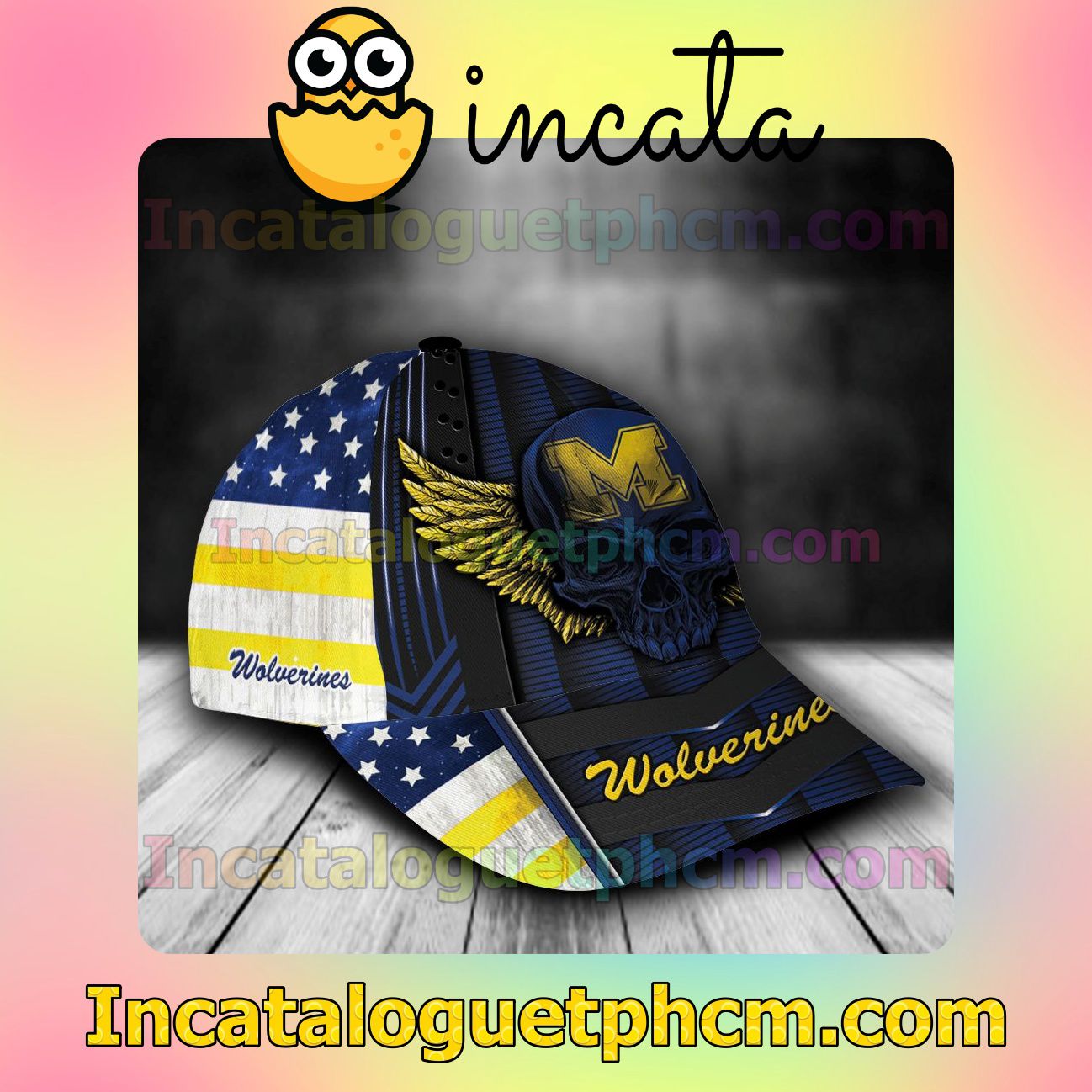 Top Selling Michigan Wolverines Skull Flag NCAA Customized Hat Caps