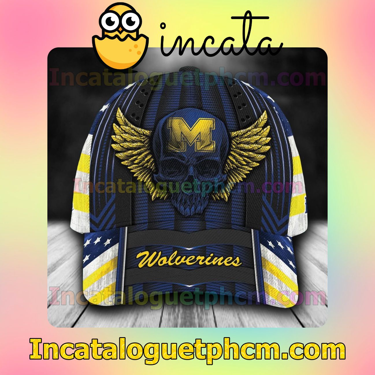 Top Rated Michigan Wolverines Skull Flag NCAA Customized Hat Caps