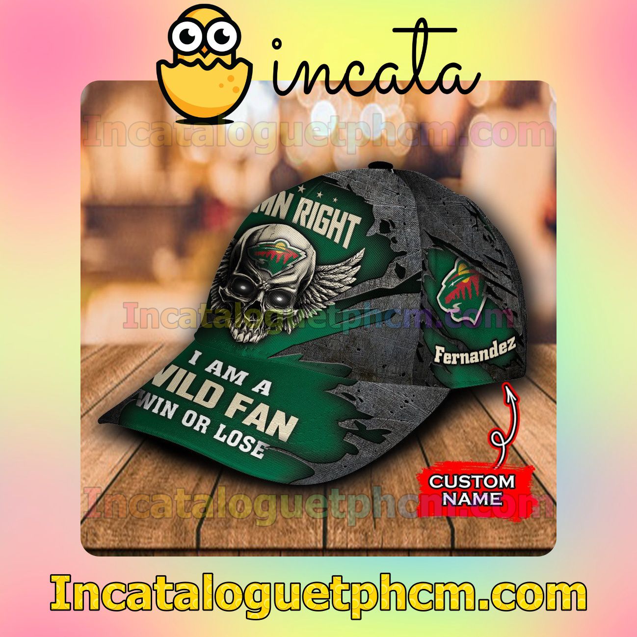 Get Here Minnesota Wild Skull Damn Right I Am A Fan Win Or Lose NHL Customized Hat Caps