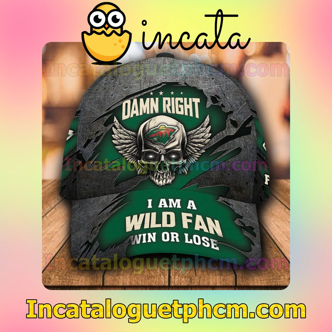 Hot Deal Minnesota Wild Skull Damn Right I Am A Fan Win Or Lose NHL Customized Hat Caps