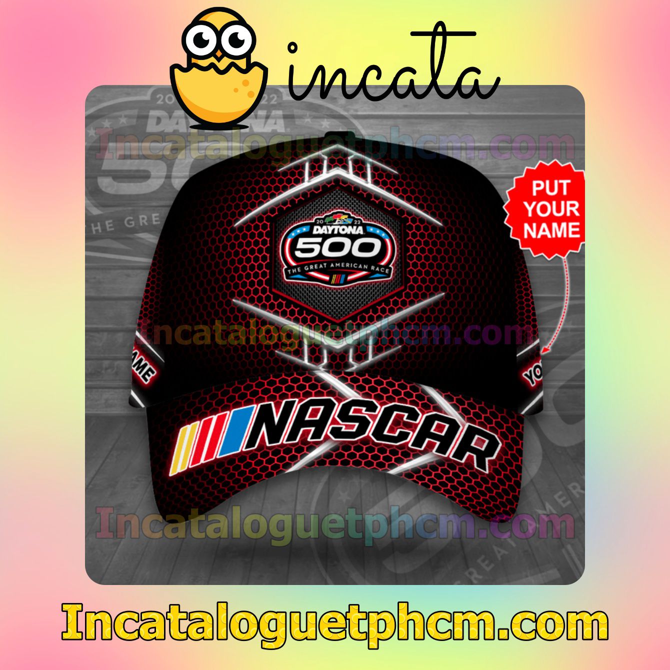 Only For Fan Nascar 2022 Daytona 500 The Great American Race Red Hive Patten Classic Hat Caps Gift For Men