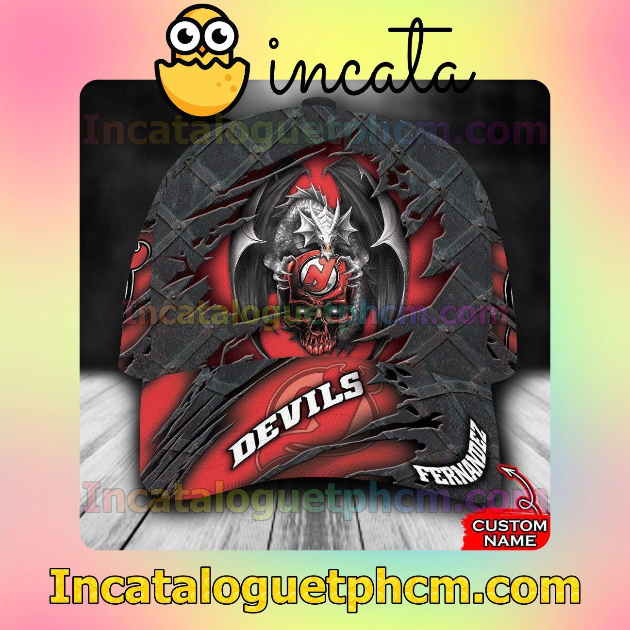 Check out New Jersey Devils Dragon Crack 3D NHL Customized Hat Caps