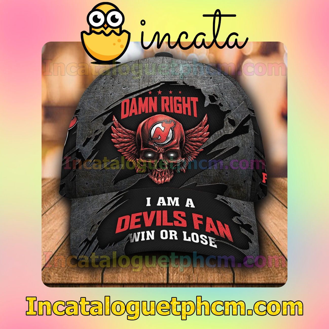 Review New Jersey Devils Skull Damn Right I Am A Fan Win Or Lose NHL Customized Hat Caps