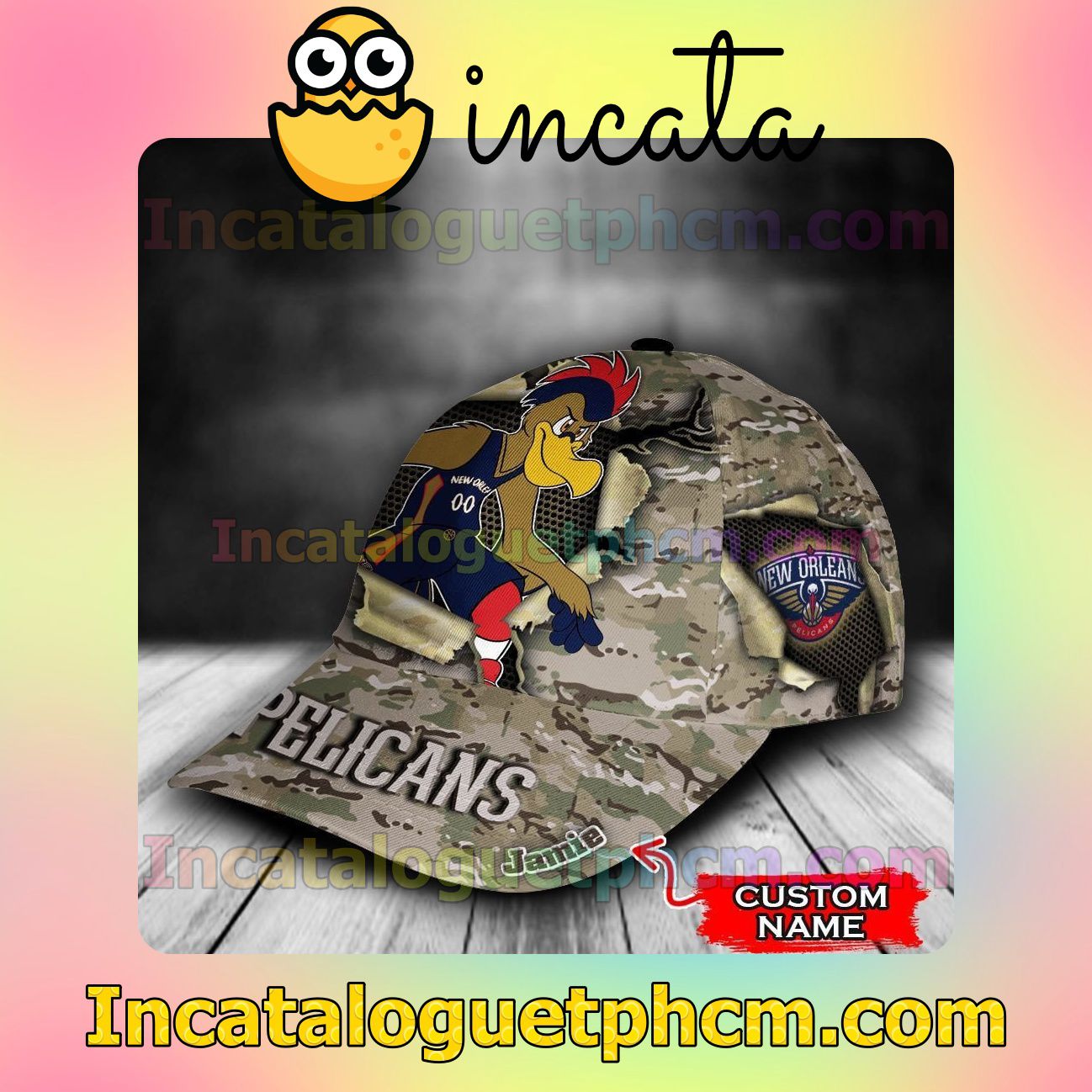 New New Orleans Pelicans Camo Mascot NBA Customized Hat Caps