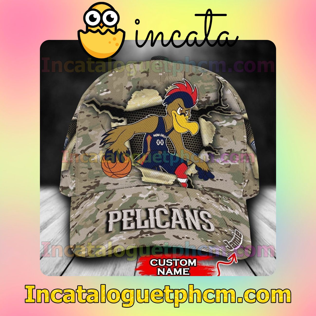 New Orleans Pelicans Camo Mascot NBA Customized Hat Caps