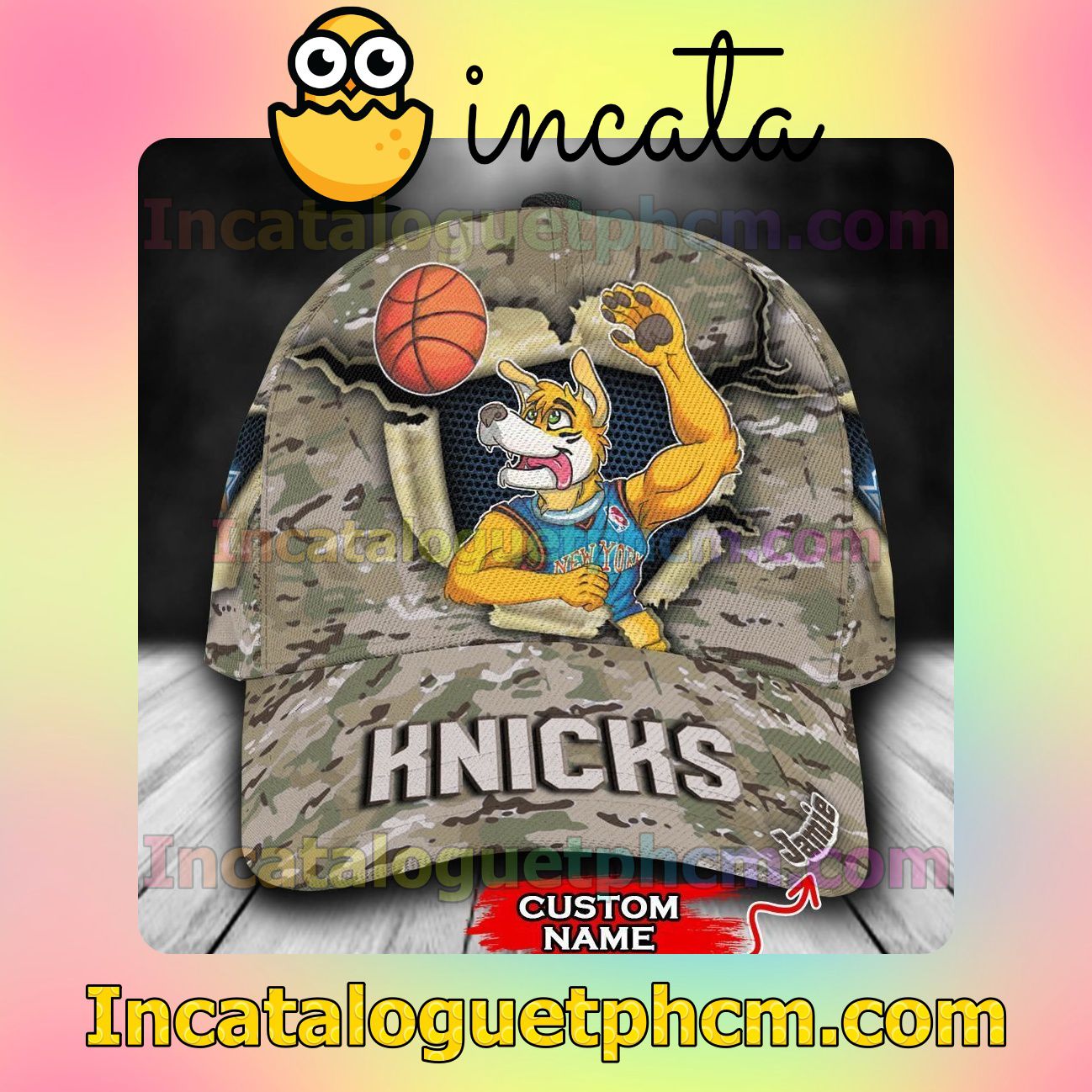 Mother's Day Gift New York Knicks Camo Mascot NBA Customized Hat Caps