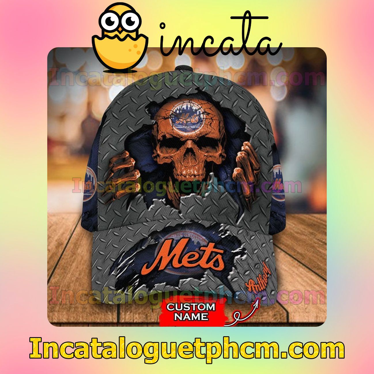 All Over Print New York Mets Skull MLB Customized Hat Caps