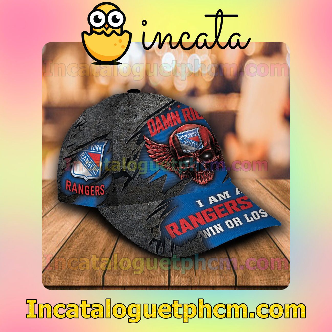 Rating New York Rangers Skull Damn Right I Am A Fan Win Or Lose NHL Customized Hat Caps
