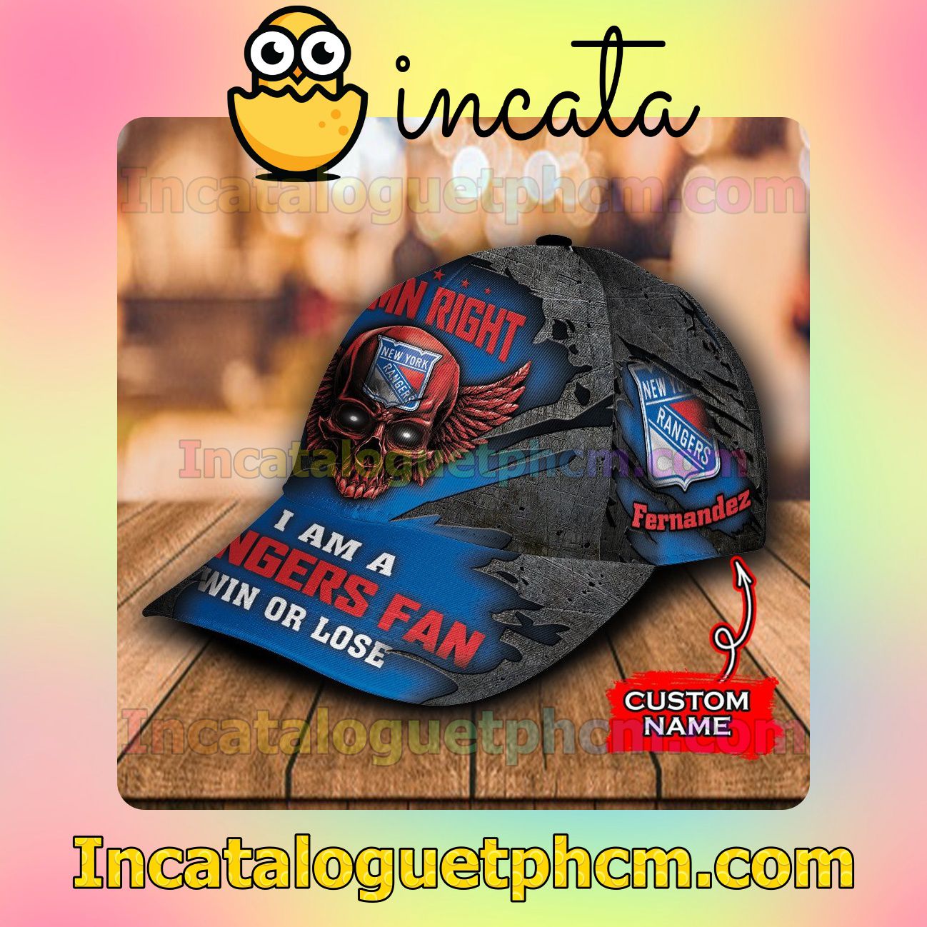 Print On Demand New York Rangers Skull Damn Right I Am A Fan Win Or Lose NHL Customized Hat Caps