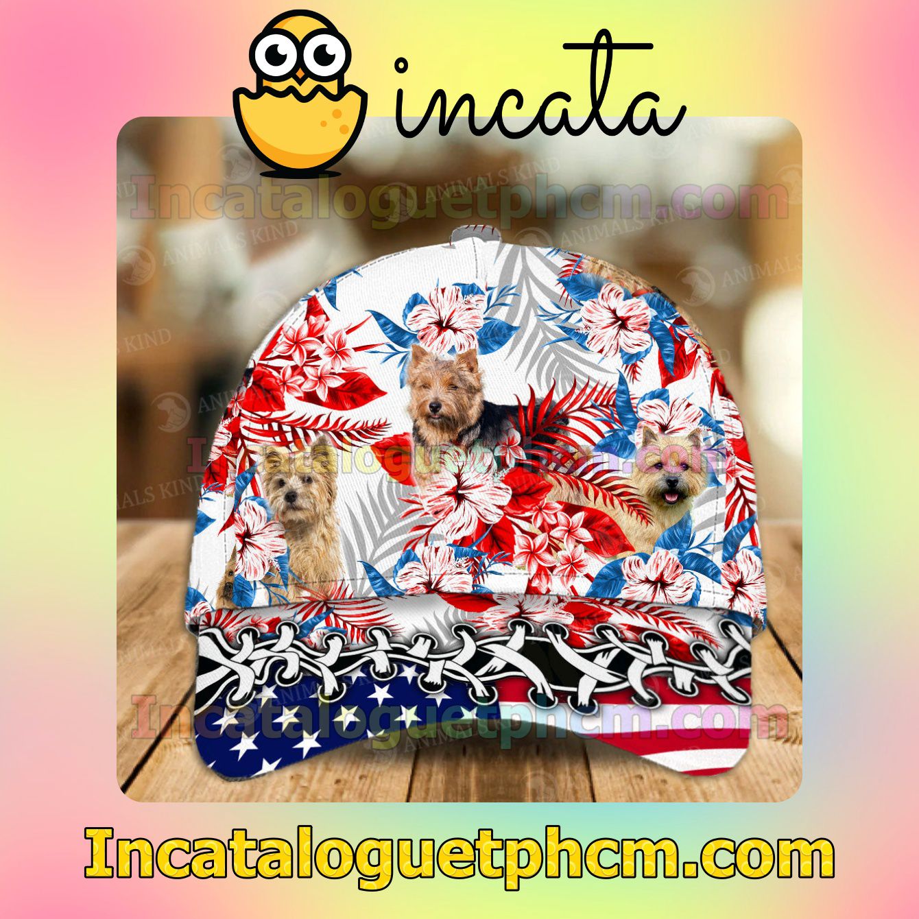 Norwich Terrier American Flag Dog Lover Caps