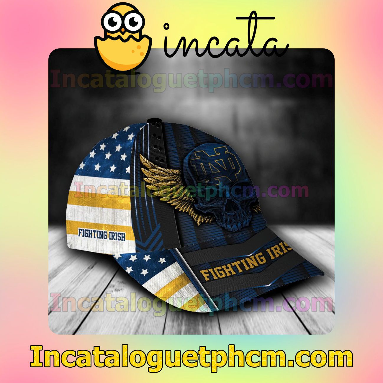 Only For Fan Notre Dame Fighting Irish Skull Flag NCAA Customized Hat Caps