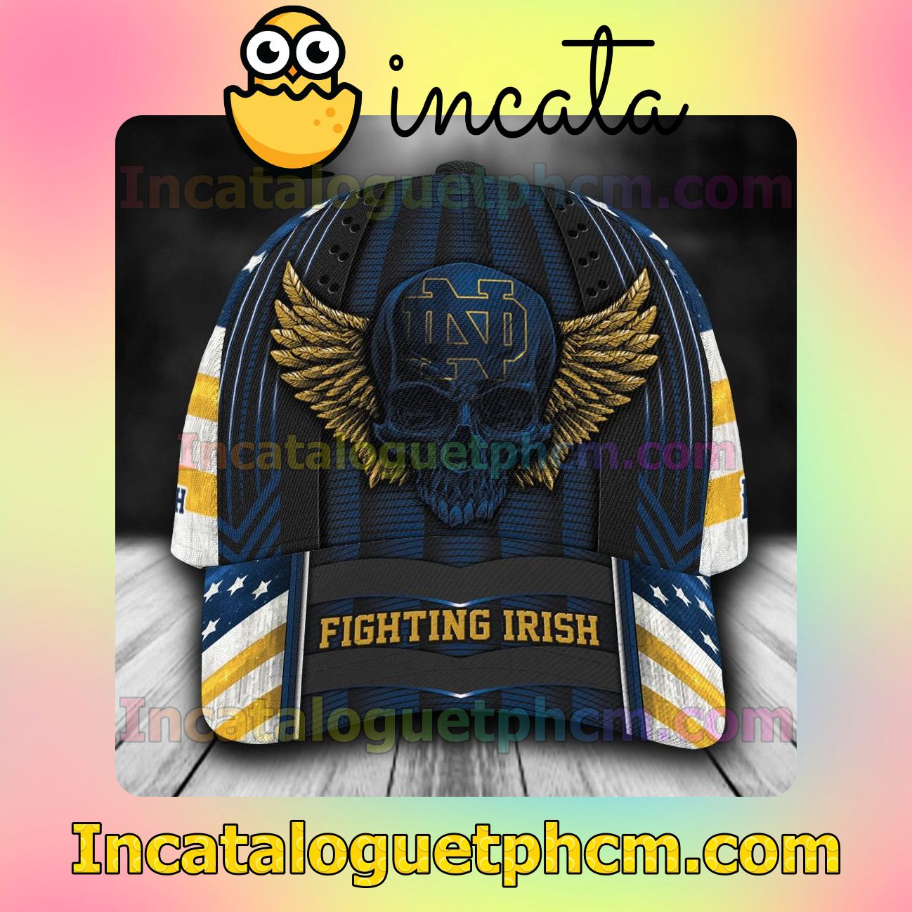 Limited Edition Notre Dame Fighting Irish Skull Flag NCAA Customized Hat Caps