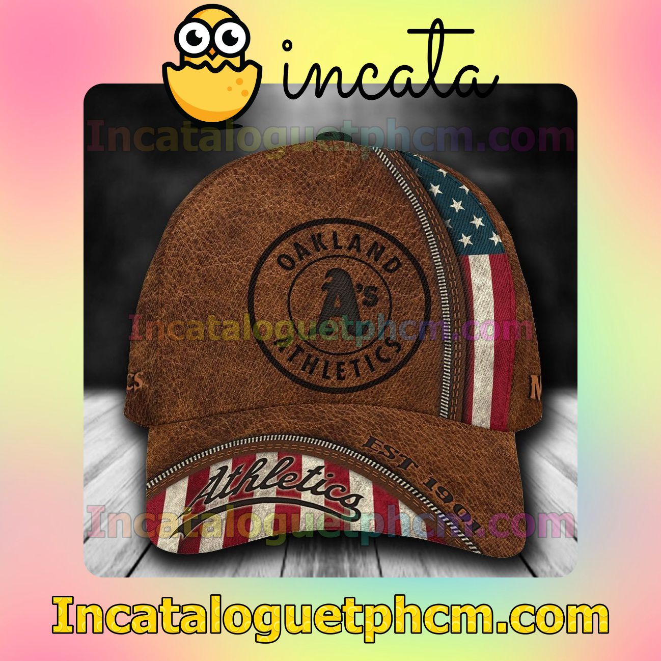 Present Oakland Athletics Leather Zipper Print MLB Customized Hat Caps