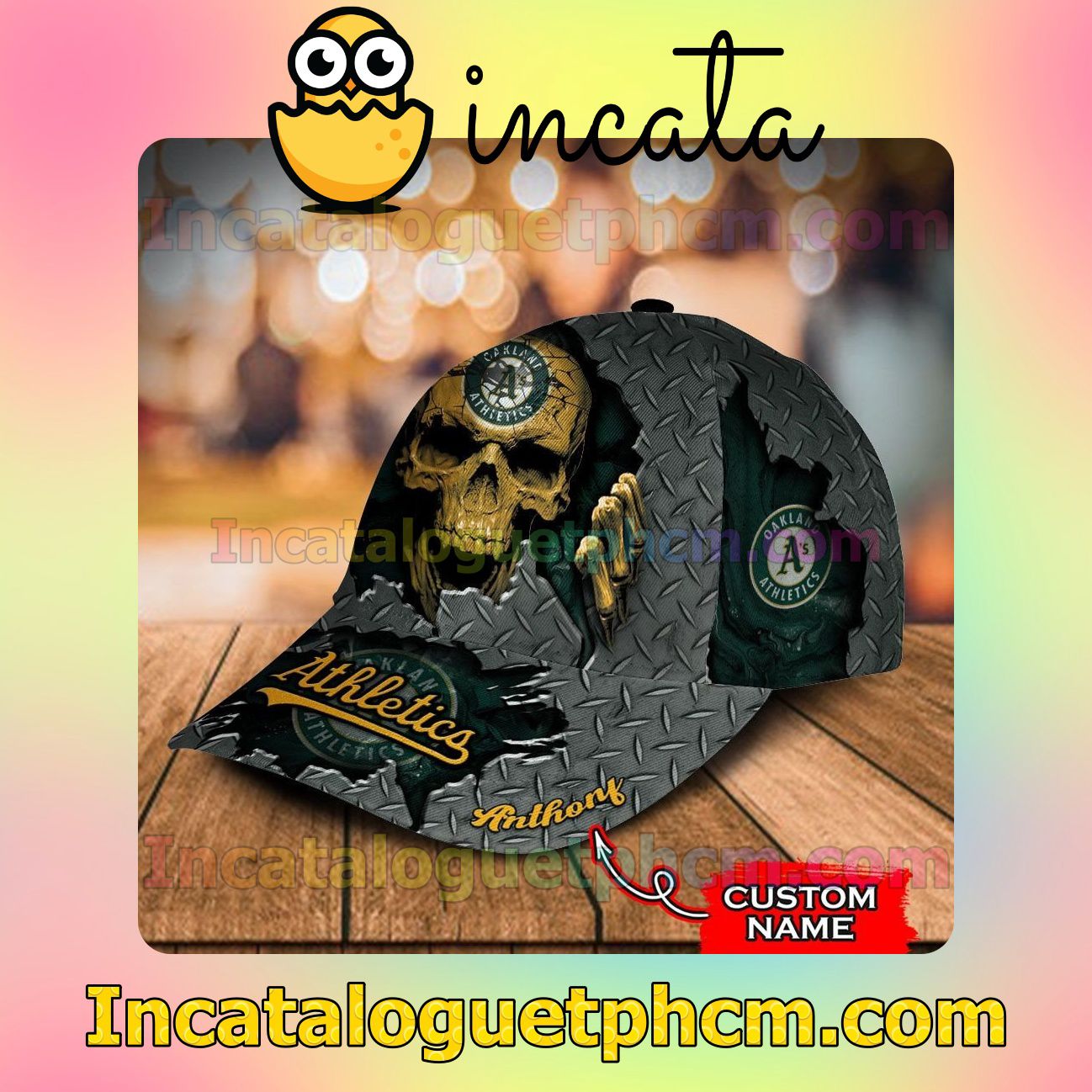 Adult Oakland Athletics Skull MLB Customized Hat Caps