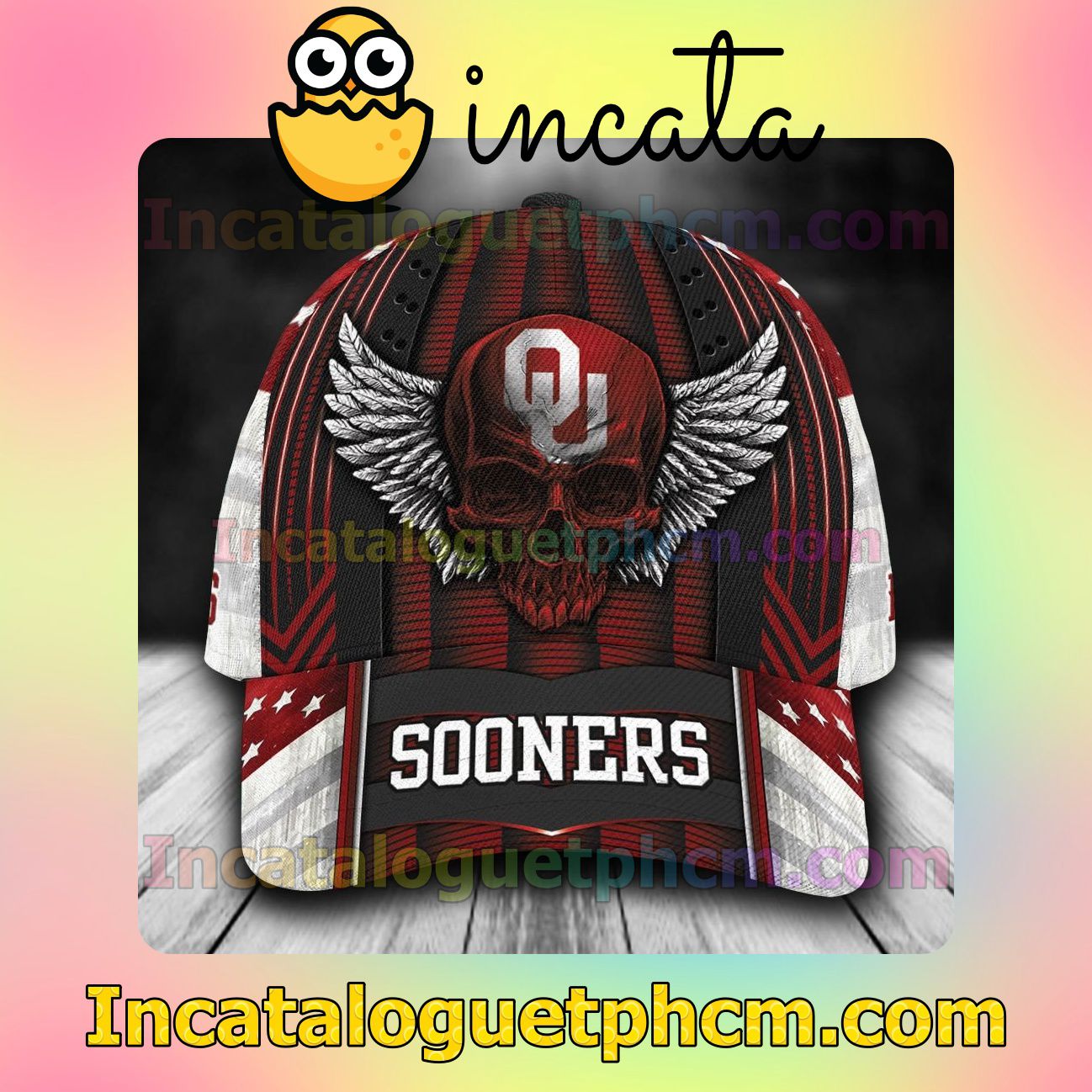 All Over Print Oklahoma Sooners Skull Flag NCAA Customized Hat Caps