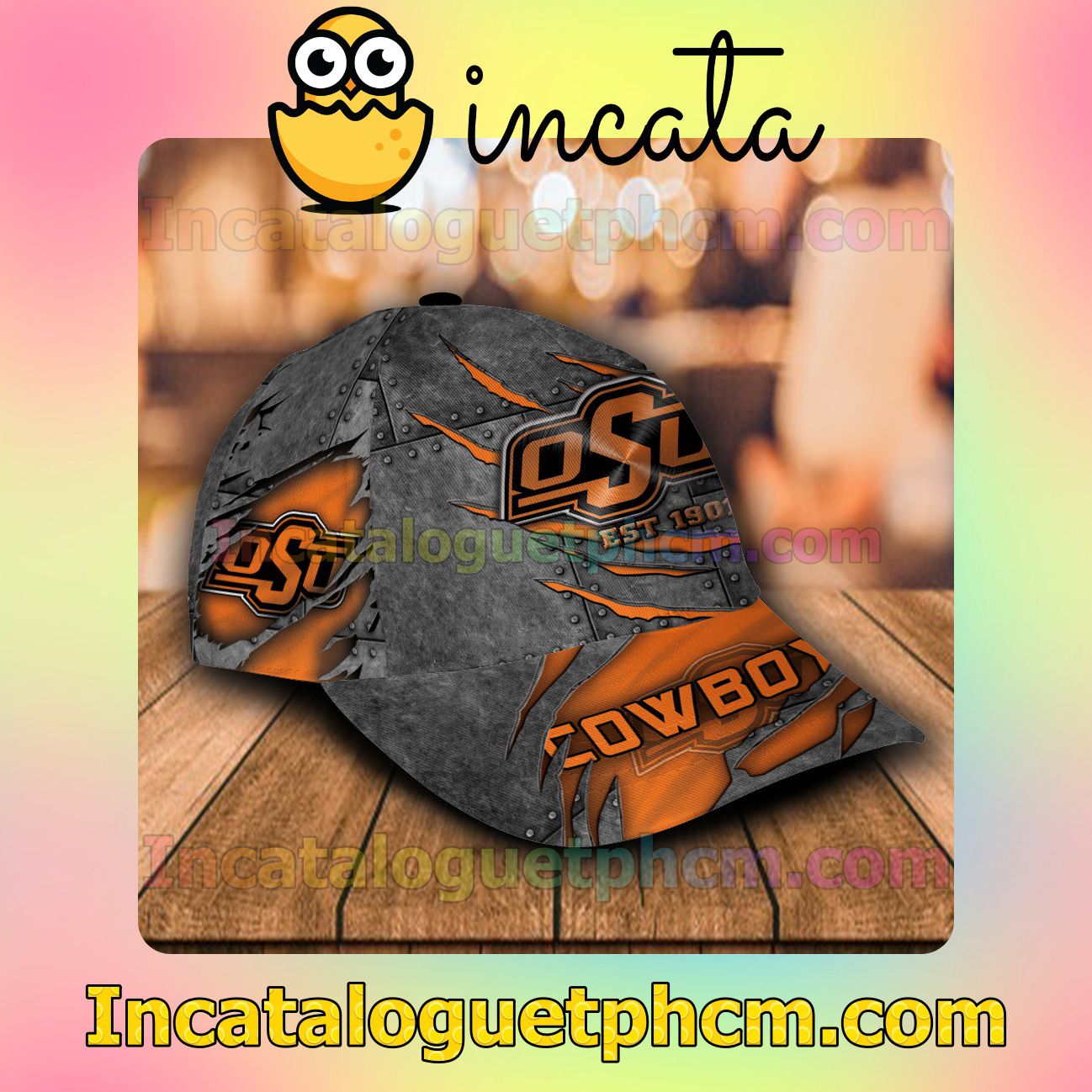 Cheap Oklahoma State Cowboys Leather Zipper Print Customized Hat Caps