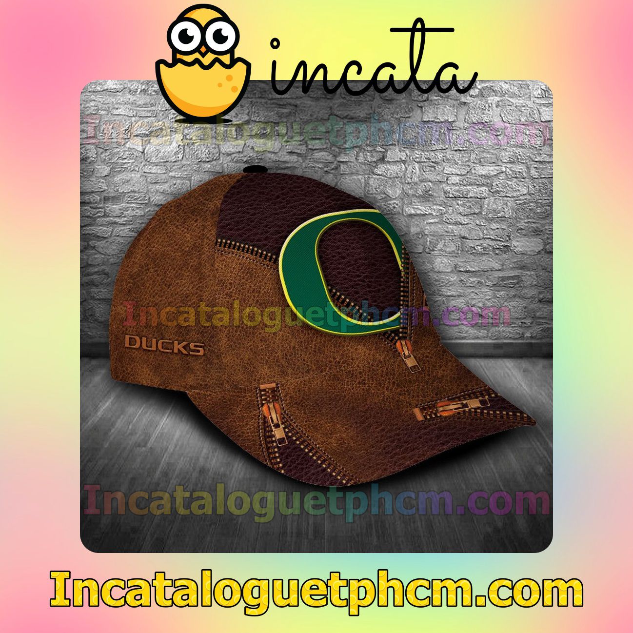 Very Good Quality Oregon Ducks Leather Zipper Print Customized Hat Caps
