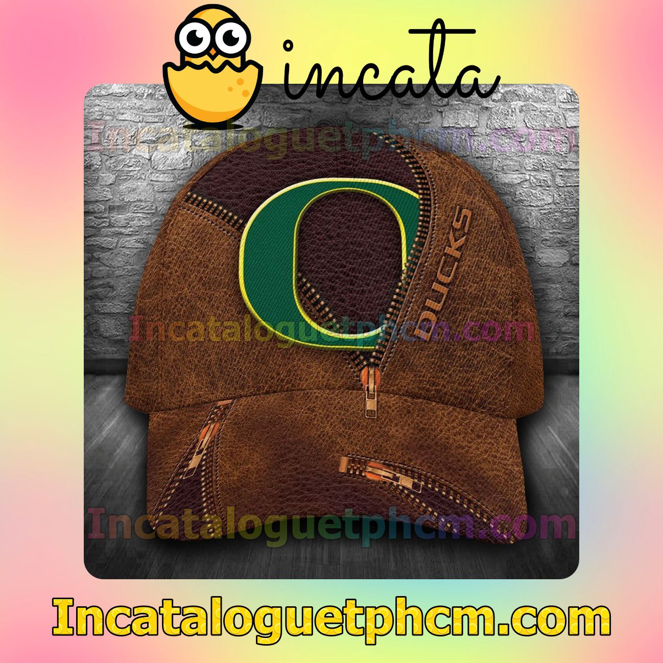 Oregon Ducks Leather Zipper Print Customized Hat Caps
