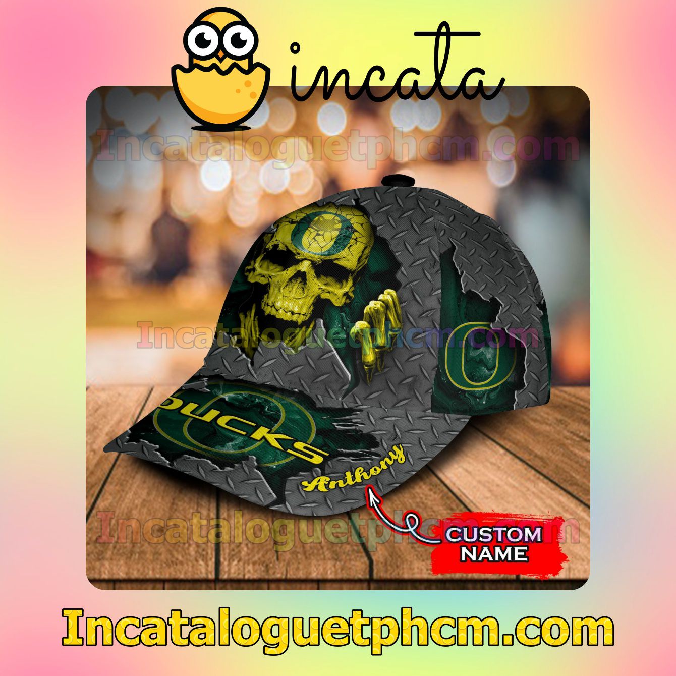 Discount Oregon Ducks SKULL NCAA Customized Hat Caps