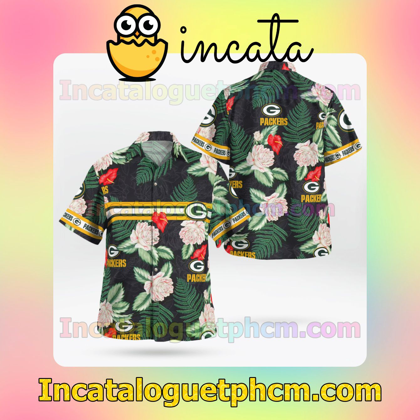 Packers Pattern Rose Flower Short Sleeve Shirts