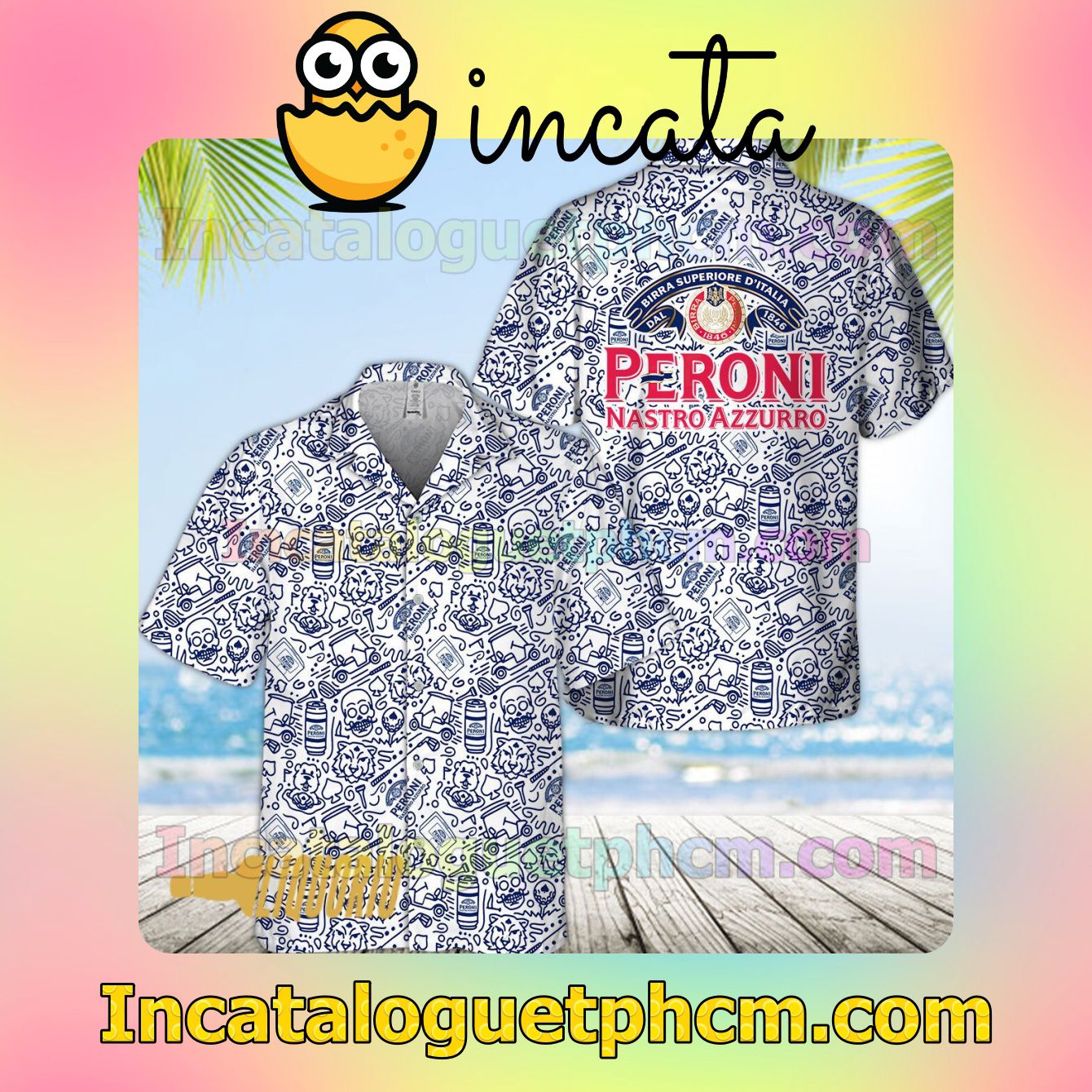 Peroni Nastro Azzurro Doodle Art Summer Vacation Shirt