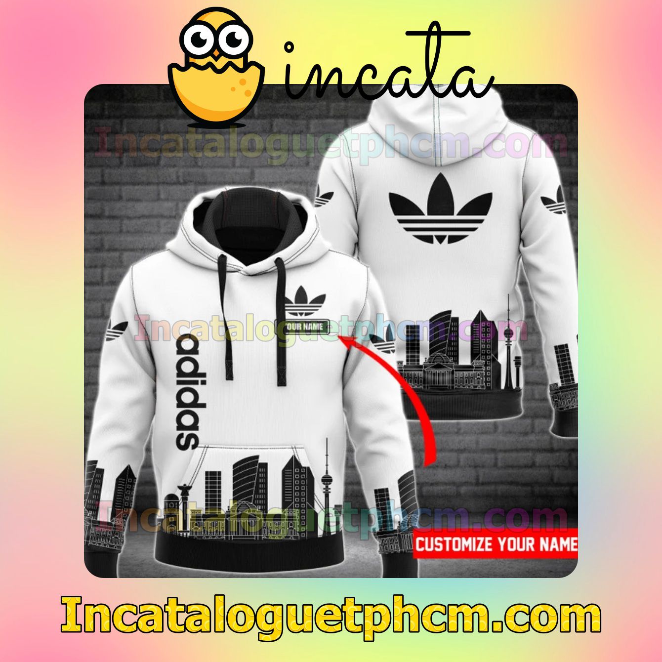 Where To Buy Personalized Adidas City Skyline Silhouette White Zipper Hooded Sweatshirt And Pants